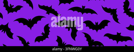 Nahtloses Halloween-Fledermäuse-Muster. Gruselige fliegende Fledermaus-Silhouette-Hintergrund. Wiederholtes Druckdesign für Geschenkpapier, Stoff, Textil, Feiertagsdekoration. Helloween-Wiederholtapete. Vektor Stock Vektor