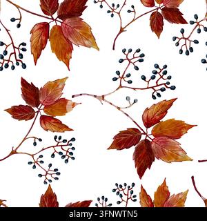 Botanisches Aquarell-Muster mit Trauben und Blättern. Für Ihr Design Stockfoto