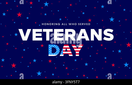 Vorlage für eine glückliche Veterans-Day-Grußkarte, Hintergrund zum US-Veteranenstag mit Sternmuster, Poster zum USA-Veterantag, amerikanisches Feiertagsbanner Stock Vektor