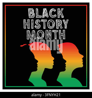 Silhouetten von Menschen mit einem farbenfrohen Farbverlaufshintergrund unterstreichen die Feier des Black History Month und inspirieren ein Gefühl der Einheit, kulturellen Stolzes Stock Vektor