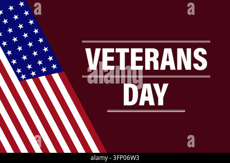 Veteranen-Tag-Banner mit amerikanischer Flaggen-Design und fetten weißen Texten auf einem dunkelroten Hintergrund Stock Vektor
