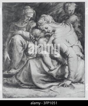 Francesco Salviati (Francesco de' Rossi) – Maria und Kind mit Heiliger Anna und Johannes dem Täufer, ca. 1550. Die Jungfrau und das Kind mit Heiliger Anna und dem kleinen Johannes dem Täufer Stockfoto