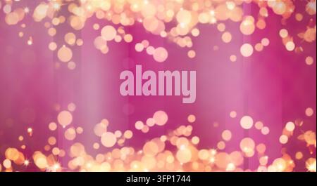 Weiche rosa und goldene Bokeh-Lichter bilden einen träumerischen, leuchtenden Hintergrund. Stockfoto