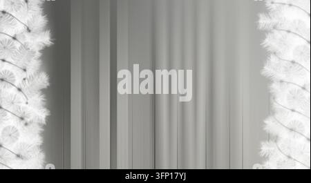 Minimalistische winterliche Textur mit Schneeflocken auf vertikal gestreiftem Stoff, Stockfoto