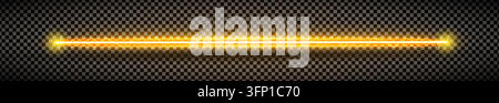 Flammenorange horizontale Lasergerade Linie isoliert. Neonleuchtender Laserstrahleffekt-Overlay. Goldene LED-elektrische leuchtende Linieneinteilung. LED-Licht-Fra Stock Vektor