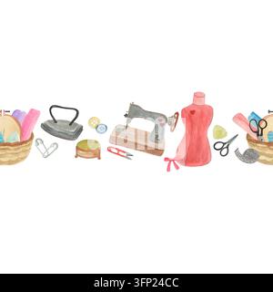 Handgezeichnete Aquarell-Strickelemente-Illustrationsset. Garnknäuel-Clipart, Handwerk und Hobbys Stockfoto