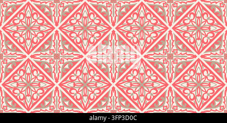 Mediterraneische Keramikfliese mit nahtlosem Blumenmuster. Portugiesisches Mosaikornament. Italienischer Amalfi-Hintergrund mit geometrischen Quadrat-Elementen im Vintage-Stil Stock Vektor