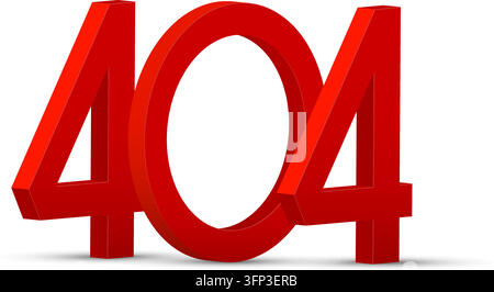 Glänzende rote 3D-404-Fehlernummern mit dreidimensionalem Digitaldesign Stock Vektor