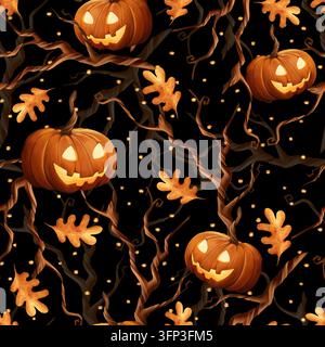 Nahtloses Halloween Muster mit Kürbissen Stockfoto