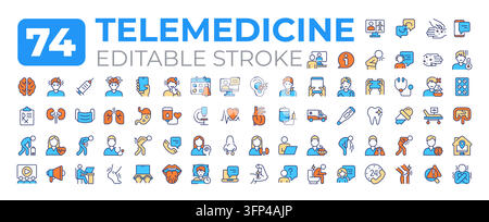 Farbenfrohe Symbole für Telemedizin-Dienst große Sammlung Stock Vektor