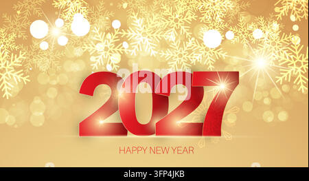 2027 Frohes Neujahrs-Hintergrund mit Schneeflocken. Vektorillustration. Stock Vektor