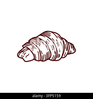 Croissant. Frisches, knuspriges französisches Gebäck. Handgezeichnete Vektorillustration im Linienstil mit detaillierter Schattierung. Geeignet für Etikett und Banner Stock Vektor