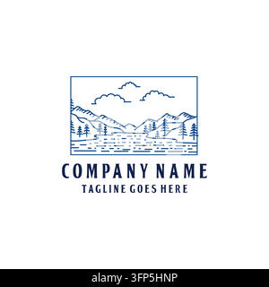 Einfache ästhetische Outdoor-Natur-Horizont-Landschaft-Ikon-Symbol-Grafik-Vektor-Illustration für Abenteuer Wandern Camping Club Tourismus Reiseagentur Bran Stock Vektor