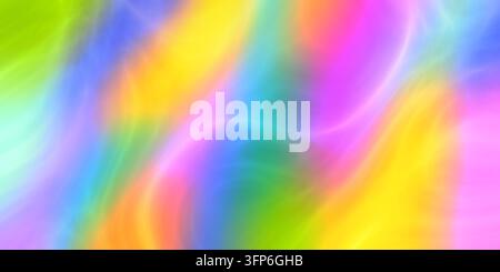 Abstrakter Hintergrund mit farbenfrohem Regenbogen-Flüssigkeitswellenverlauf, sanfter Rauchwirbelung und weichem Glühlicht. Lebendiges Banner für Web, Cover, Druck, Karte. Stockfoto