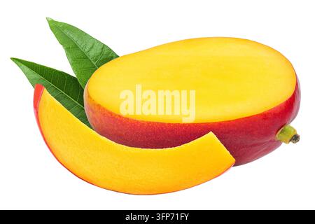 Mangoblätter isoliert auf weißem Hintergrund mit voller Schärfentiefe Stockfoto