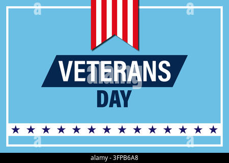 Veterantag-Glückwunschkarten-Design mit amerikanischer Flaggen Schleife und blauem Hintergrund zur Feier Stock Vektor