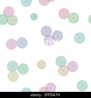 Minimalistische kindliche Illustration eines nahtlosen Musters mit pastellfarbenen Kreispunkten auf isoliertem weißem Hintergrund Stockfoto