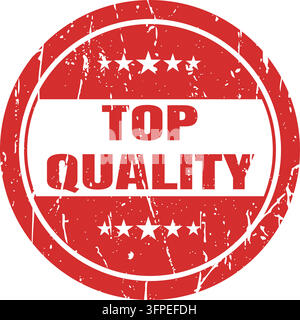 Roter Grunge-Gummistempel, der "Top-Qualität" mit fünf Sternen veranschaulicht, perfekt zur Zertifizierung von Produktexzellenz, Dienstleistungen und Premium-Angeboten. Stock Vektor