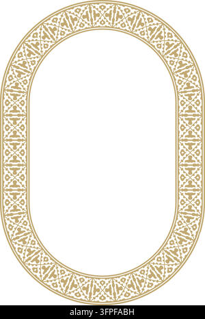 Kasachischer nationaler ovaler Goldrahmen-Ornament. Ethnisches Muster. Kreisring, der die nomadische Kultur widerspiegelt. Geeignet für Design und Textilien. Stock Vektor