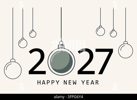 Banner für das neue Jahr 2027. Retro Vintage-Poster 2027 mit Weihnachtsspielzeug Stock Vektor