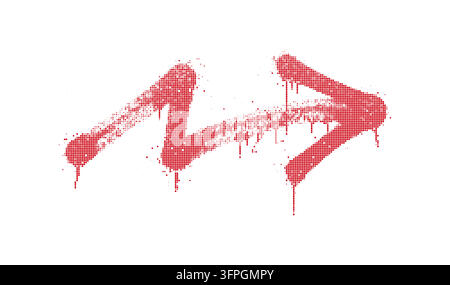 Graffiti-Sprühfarbe rotes Pfeil-Symbol Vektor mit Halftone-Dithering und Grunge-Tropfen-Textur Stock Vektor