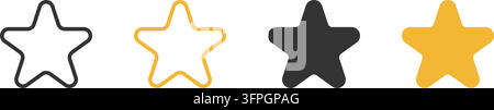 Minimalistisches Set von abgerundeten Stern-Vektor-Icons mit Umriss- und gefüllten Stilen in Schwarz und Gelb für die Bewertung von Kundenrezensionen in Weboberflächen Stock Vektor