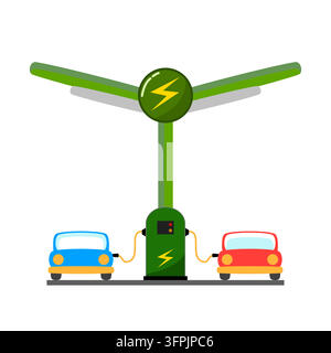 Ladestation für Elektroautos. Cartoon so niedlich. Vektor und Illustration. Stock Vektor