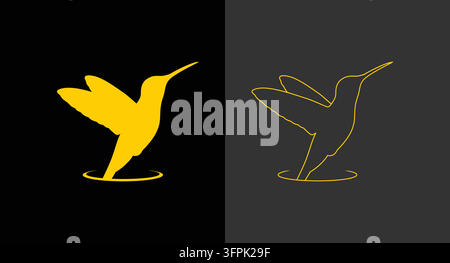 Minimalistische Kolibri-Illustration in Voll- und Umrissstil mit Vogel-Symbol Stock Vektor