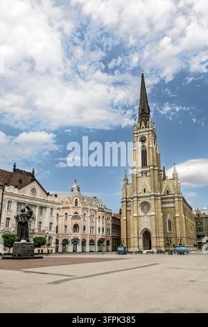 Name der Mary-Church- und Svetozar-Miletić-Statue, Freiheit/Liberty-Platz, Trg Slobode, Novi Sad, Serbien Stockfoto