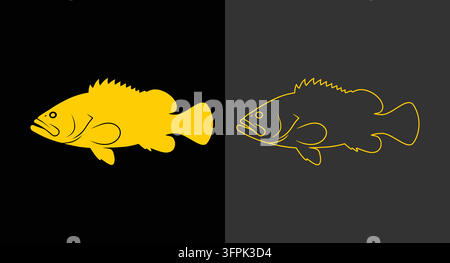 Grafische Illustration eines Fisches in goldener Silhouette und Linienkunststil Stock Vektor