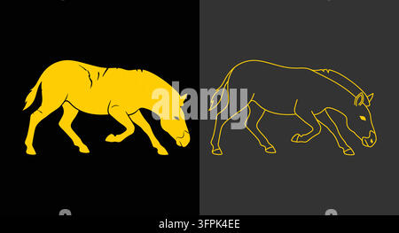 Pferdesilhouette und goldenes Outline-Design auf gespaltenem Hintergrund mit Schwarz Stock Vektor