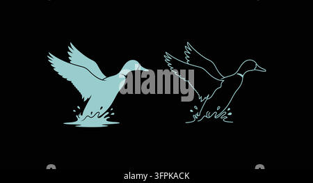 Fliegende Entensilhouette und Outline-Symbol-Design-Set mit Vogelsymbol Stock Vektor