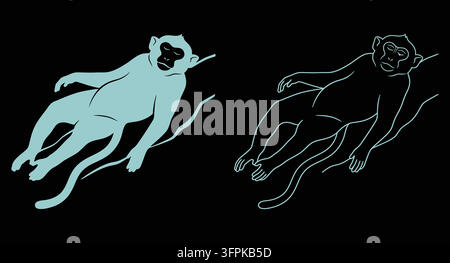 Affen-Silhouetten-Illustration in massiven und Umriss-Kunststilen mit Silhouette Stock Vektor