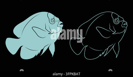Silhouetten-Symbolset für Kaiserfische mit Voll- und Umrissversionen Stock Vektor