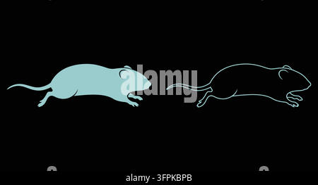 Grafische Silhouette einer laufenden Maus auf schwarzem Hintergrund mit Maus-Symbol Stock Vektor