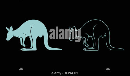 Känguru-Grafikillustration in solidem Blau und Umrissstil mit australischem Motiv Stock Vektor