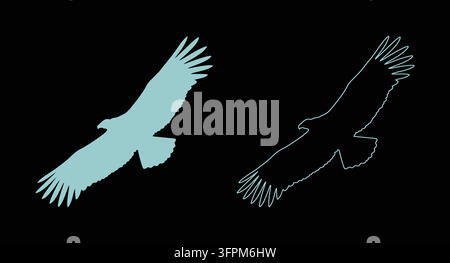 Adler im Flug, Silhouette und Umrissgrafik mit fliegendem Adler Stock Vektor