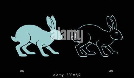 Silhouetten-Symbol eines Hasen mit umrissenen und gefüllten Varianten Stock Vektor