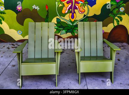 Ein Paar moderne Adirondack-Stühle Stockfoto