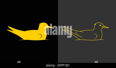 Grafische Illustrationssammlung mit goldener Ente oder Seevogel und Wasservögeln Stock Vektor