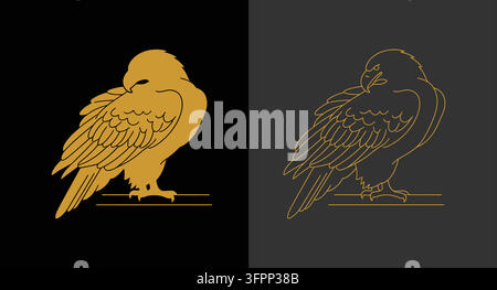 Goldene Silhouettenillustration einer Eule, die auf einem Ast sitzt, mit Silhouette Stock Vektor