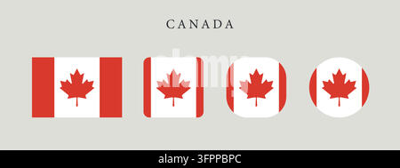 Kanada-Flagge in Originalproportion und verschiedenen Formenstilen. Offizielle kanadische Symbol-Vektorsammlung. Stock Vektor