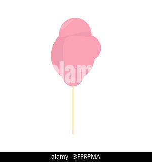 Süße rosa Zuckerwatte auf einem Stab im niedlichen handgezeichneten Vektorstil. Flauschiger gesponnener Zucker mit weichen Pastellfarben und einer verspielten Karnevalsästhetik Stock Vektor