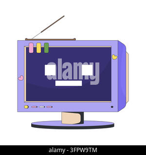 Vintage-Computermonitor mit ausdruckslosem Pixelgesicht und Antenne 2D-Cartoon-Clip-Art Stock Vektor