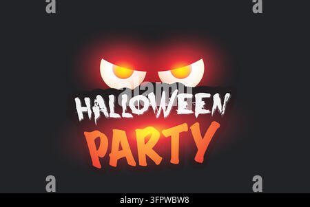 Halloween Party Card Vorlage - gruseliges Gesicht mit leuchtenden Augen im Dunkeln - Vektor-Illustration Stock Vektor