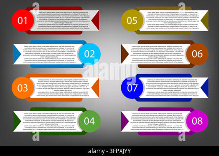 3D-Infografik-Gradienten-Nummerierte-Liste-Elemente-Set Modernes Business-Präsentationsdesign Stock Vektor