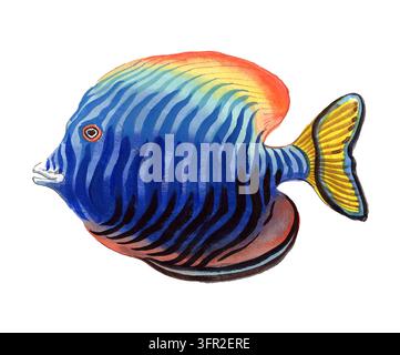 Handgezeichnete Aquarell-Illustration eines Blauen Tangfischs / Chirurgenfischs auf weißem Hintergrund Stockfoto