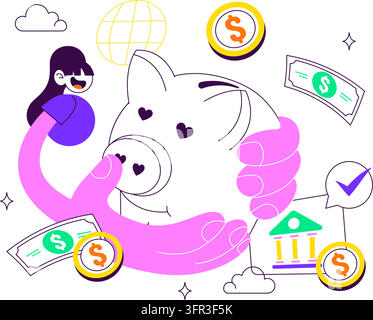 Vectorillustration zum Internationalen Banktag mit Digitaler Finanzierung, Sicheren Online-Transaktionen, Mobilem Banking und Modernen Finanzdienstleistungen Stock Vektor
