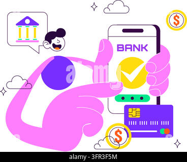 Vectorillustration zum Internationalen Banktag mit Digitaler Finanzierung, Sicheren Online-Transaktionen, Mobilem Banking und Modernen Finanzdienstleistungen Stock Vektor