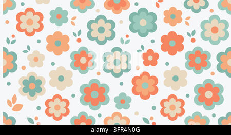 Niedliches Blumenmuster mit pastellorangen und türkisfarbenen Blumen Stock Vektor